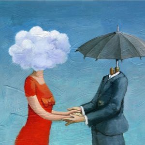 umbrella man with cloud woman decoupage paper