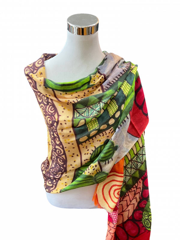 image of a cashmere wrap with cactus print on mannequin