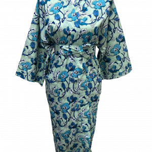 image of kimono blue floral on green