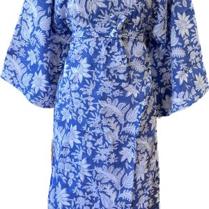 blue and white floral kimono