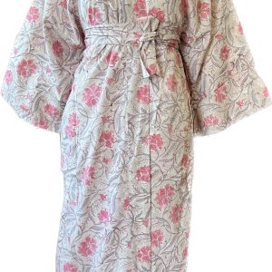 pink and grey floral cotton kimono